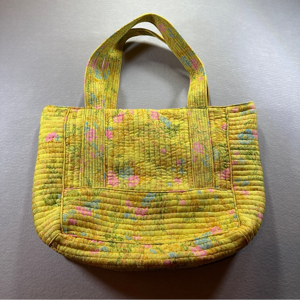 Anthropologie Sissel Edelbo Yellow Quilted Floral Tote